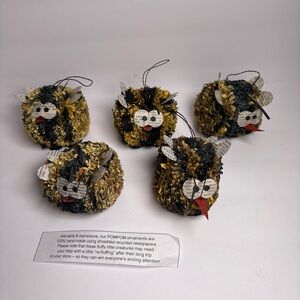 NEW Lot 6 Ganz Pom Pom Animal Recycled Upcycle Owl? Creature Christmas Ornaments
